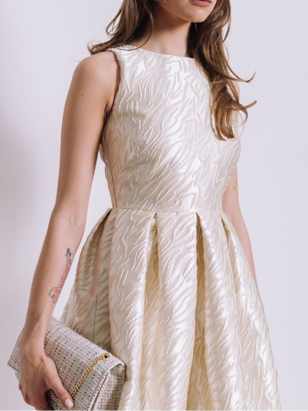 Monique Lhuillier Ivory Textured Fit-and-Flare Dress